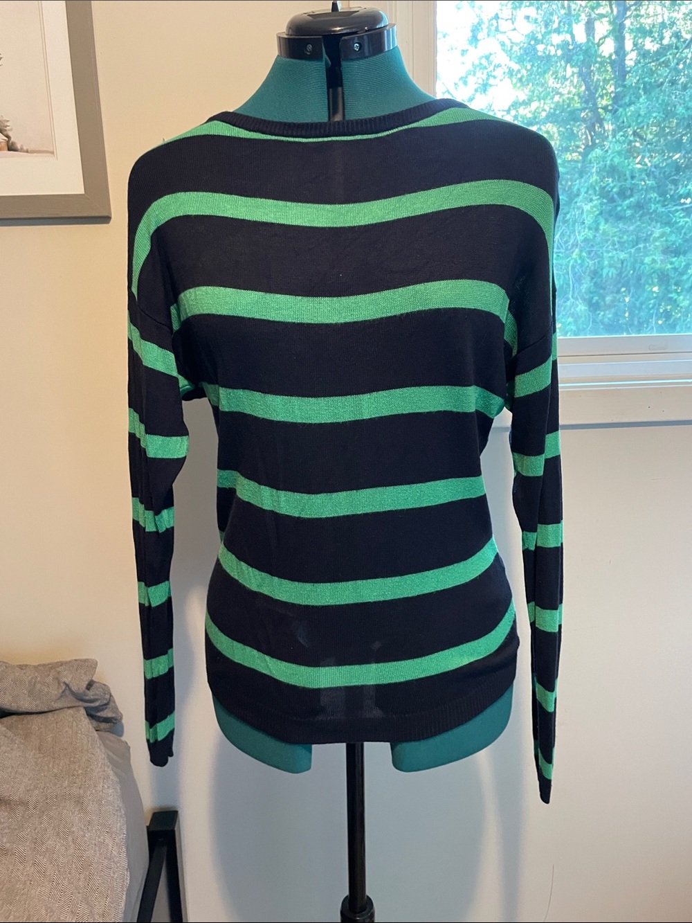Vero Moda Black and Green Striped Long Sleeve Sweater